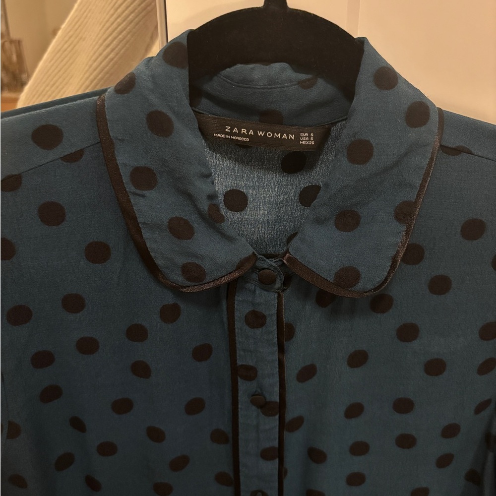 Zara Teal and Black Polka Dot Shirt